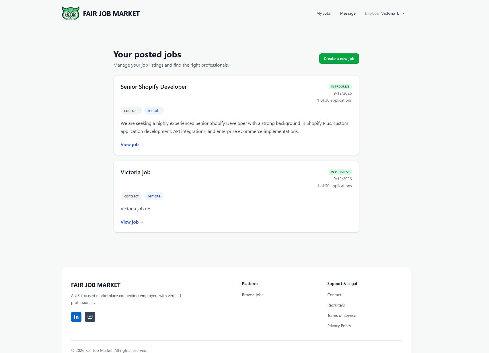 Employer job dashboard